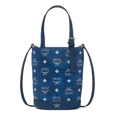 MCM Aren Bucket Tote in Visetos (Blue) 1