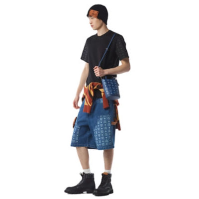 MCM Aren Bucket Tote in Visetos (Blue) 4