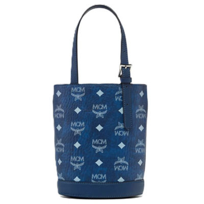 MCM Aren Bucket Tote in Visetos (Blue) 6