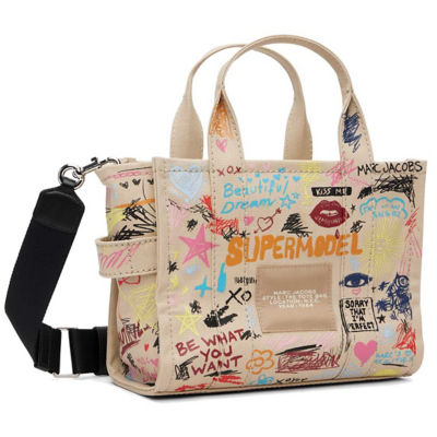 MARC JACOBS The Punk Scribble Canvas Small Tote Bag Beige Multi 2S6HTT016H02 3