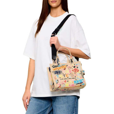 MARC JACOBS The Punk Scribble Canvas Small Tote Bag Beige Multi 2S6HTT016H02 5