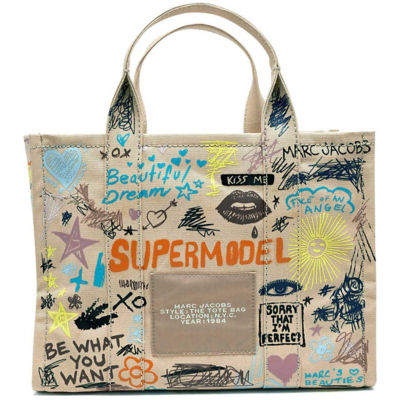 MARC JACOBS The Punk Scribble Canvas Medium Tote Bag Beige Multi 2S6HTT015H02 3