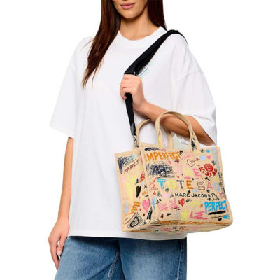 MARC JACOBS The Punk Scribble Canvas Medium Tote Bag Beige Multi 2S6HTT015H02 6
