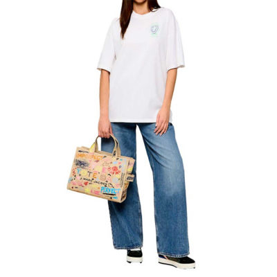 MARC JACOBS The Punk Scribble Canvas Medium Tote Bag Beige Multi 2S6HTT015H02 7