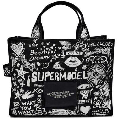 MARC JACOBS The Punk Scribble Canvas Medium Tote Bag Black Multi 2S6HTT015H02 3