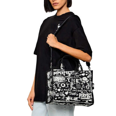 MARC JACOBS The Punk Scribble Canvas Medium Tote Bag Black Multi 2S6HTT015H02 7
