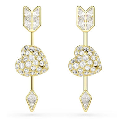 SWAROVSKI Idyllia 水滴形耳环, 混合切割, 心形与箭头, 白色, 镀金色调 1