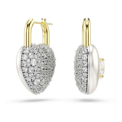 SWAROVSKI Idyllia 水滴形耳环, 混合切割, 心形, 白色, 镀金色调 1