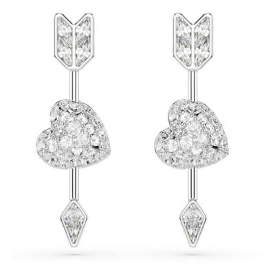 SWAROVSKI Idyllia 水滴形耳环, 混合切割, 心形与箭头, 白色, 镀铑 1