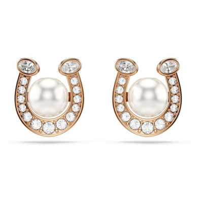 SWAROVSKI Symbolica 耳钉, 仿水晶仿珍珠，密镶, 马蹄铁, 白色, 镀玫瑰金色调 1