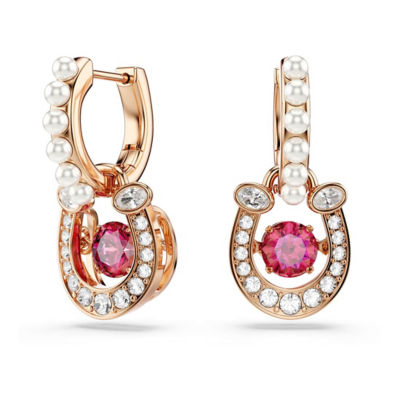 SWAROVSKI Symbolica 水滴形耳环, 仿水晶仿珍珠，圆形切割，密镶, 马蹄铁, 红色, 镀玫瑰金色调 1