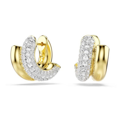 SWAROVSKI Dextera 大圈耳环, 圆形切割, 迷你, 白色, 镀金色调 1