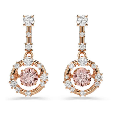 SWAROVSKI Constella 水滴形耳环, 圆形切割, 舞动宝石, 粉红色, 镀玫瑰金色调 1