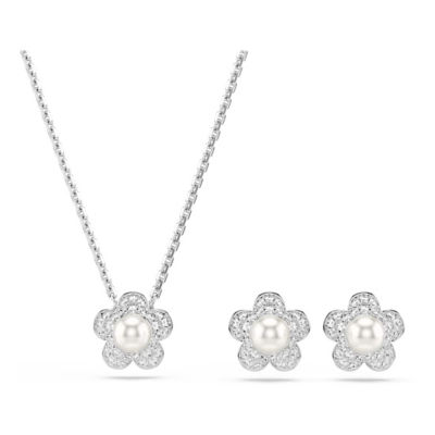 SWAROVSKI Ariana Grande X Swarovski 套装, 仿水晶珍珠, 圆形切割, 花朵, 白色, 镀铑 1