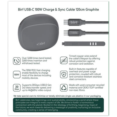 Birf Cable USB-C to C 100W Charge & Sync 120cm 3