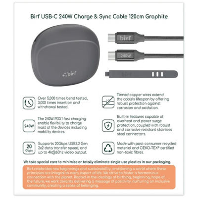 Birf Cable USB-C to C 240W Charge & Sync 120cm 3