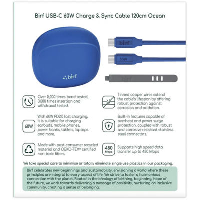 Birf Cable USB-C to C 60W Charge & Sync 120cm 3