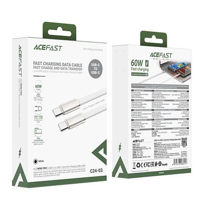 Acefast C24-03 Ultra-Thin Charging Data Cable USB-C to USB-C 60W (1.2m) - White 4