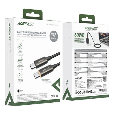 Acefast C23-03 USB-C to USB-C 60W Intelligent Power-Off Charging Data Cable (1.2m) - Black 5