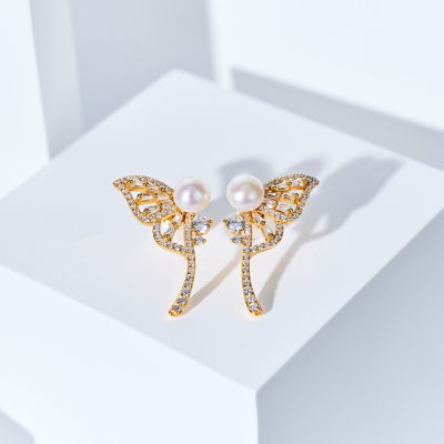 Pearly Lustre Top Grade Freshwater Pearl Earrings WE01011 | BUTTERFLY 2