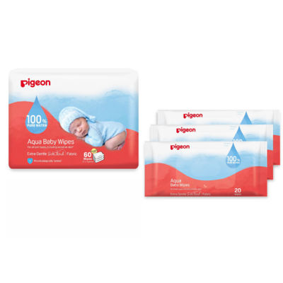 Pigeon Aqua Baby Wipes 100% Pure Water (20 Wipes x 3) 3
