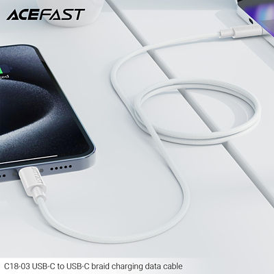 Acefast C18-03 USB-C to USB-C Braid Charging Data Cable - White 6