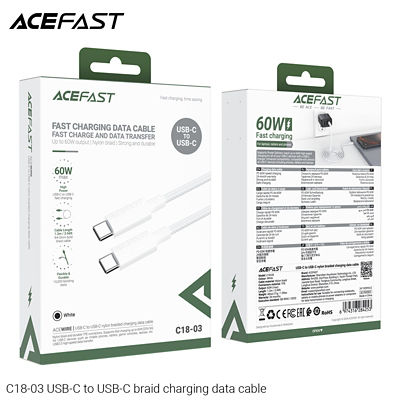 Acefast C18-03 USB-C to USB-C Braid Charging Data Cable - White 7