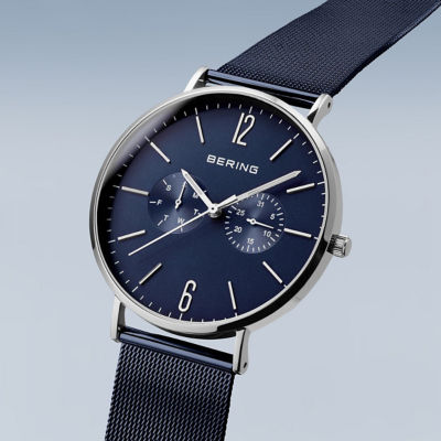 Bering 经典系列 40mm - 抛光银 / 蓝色太阳纹表盘 / 蓝色米兰带 (14240-303) 7