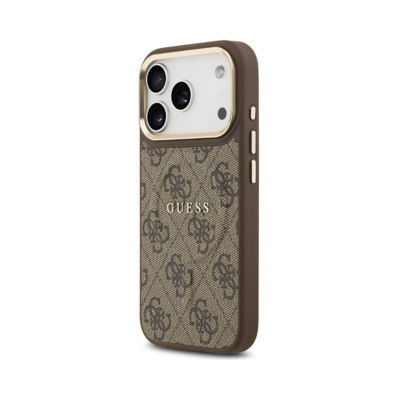 Guess Gold Frame 4G PU Leather MagSafe Case For iPhone 17 Pro 4