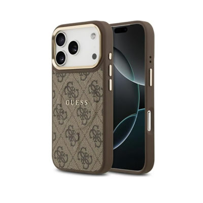 Guess Gold Frame 4G PU Leather MagSafe Case For iPhone 17 Pro 5