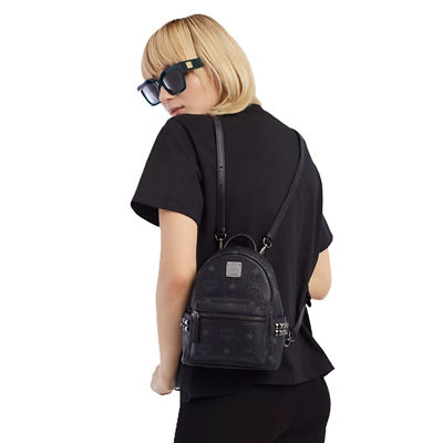 MCM Stark Bebe Boo Side Studs Backpack in Visetos (Black) 7