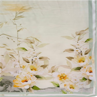 Kashkha Elegant White Floral Pure Silk Scarf with Hand-Stitched Border 3