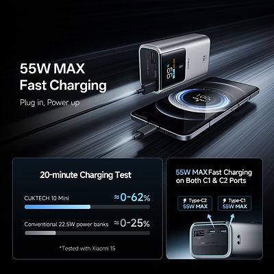 CUKTECH 10 Mini 10000mAh 3C Power Bank 55W Fast Charging Portable Charger 5