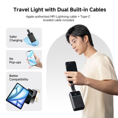 CUKTECH CP24 Dual 20000mAh 3C Power Bank 40W Fast Charging Built-in USB-C and Lightning Cables 10