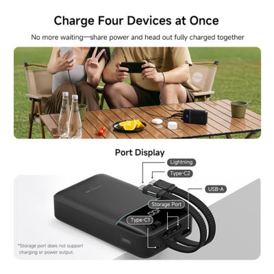 CUKTECH CP24 Dual 20000mAh 3C Power Bank 40W Fast Charging Built-in USB-C and Lightning Cables 6