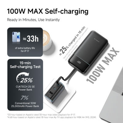 CUKTECH 25 SE 25000mAh 3C Power Bank 120W Fast Charging Built-in USB-C Cable 8