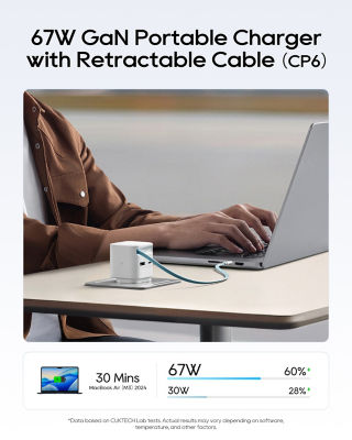 CUKTECH CP6 GaN Charger 67W Fast Charging Built-in Retractable USB-C Cable 7