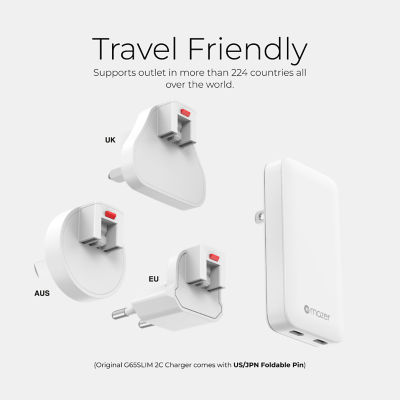 Mazer GaNPrestige Slim 65W Dual USB-C GaN Wall Charger with Travel Pins - M-G65SLIM2C 5