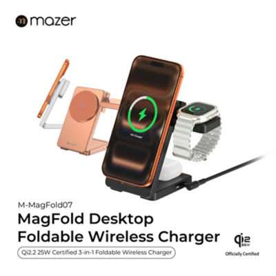 Mazer Qi2.2 Certified 25W Foldable 3-in-1 Wireless Charger - M-MagFold07 2