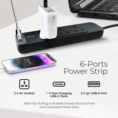 Mazer PowerStrip PD30W 6-in-1 Power Extension (2M) - M-PS200-330 3