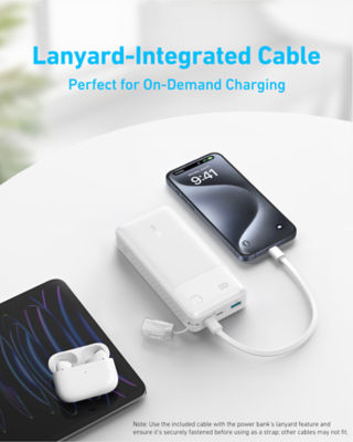 Anker Powercore Power Bank 20000mAh 30W Fast Charging USB C Lanyard Cable A1384 5
