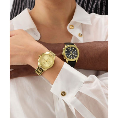 GUESS Men's 40mm Gold-Tone Case & Black Genuine Leather Watch (GW1049G2) 5