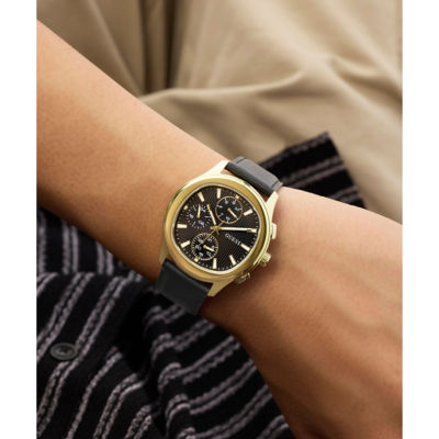 GUESS Men's 40mm Gold-Tone Case & Black Genuine Leather Watch (GW1049G2) 6