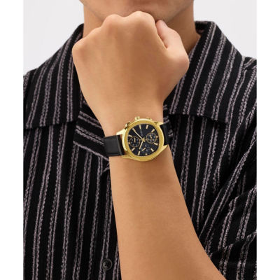 GUESS Men's 40mm Gold-Tone Case & Black Genuine Leather Watch (GW1049G2) 7