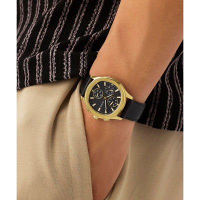 GUESS Men's 40mm Gold-Tone Case & Black Genuine Leather Watch (GW1049G2) 8