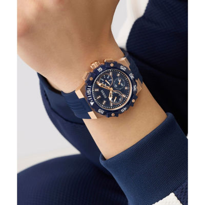 GUESS Men's 42.5mm Rose Gold-Tone Case & Blue Silicone Watch (GW1059G5) 7