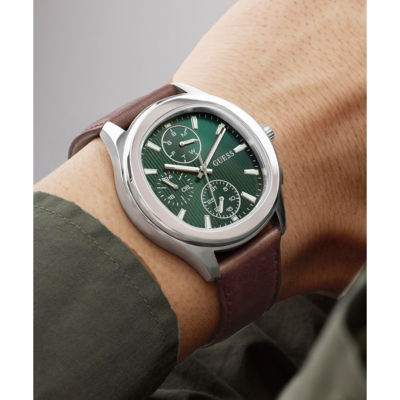 GUESS Men's 40mm Silver-Tone Case & Brown Genuine Leather Watch (GW1049G1) 6