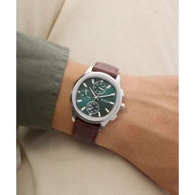 GUESS Men's 40mm Silver-Tone Case & Brown Genuine Leather Watch (GW1049G1) 8