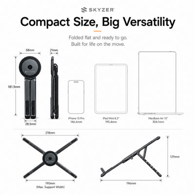 SKYZER MAC102 | Multi-Purpose Travel Laptop & Smartphone Stand 5