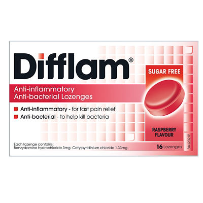 Difflam Anti Inflammatory And Anti Bacterial Lozenges - Raspberry Flavour 16S 1